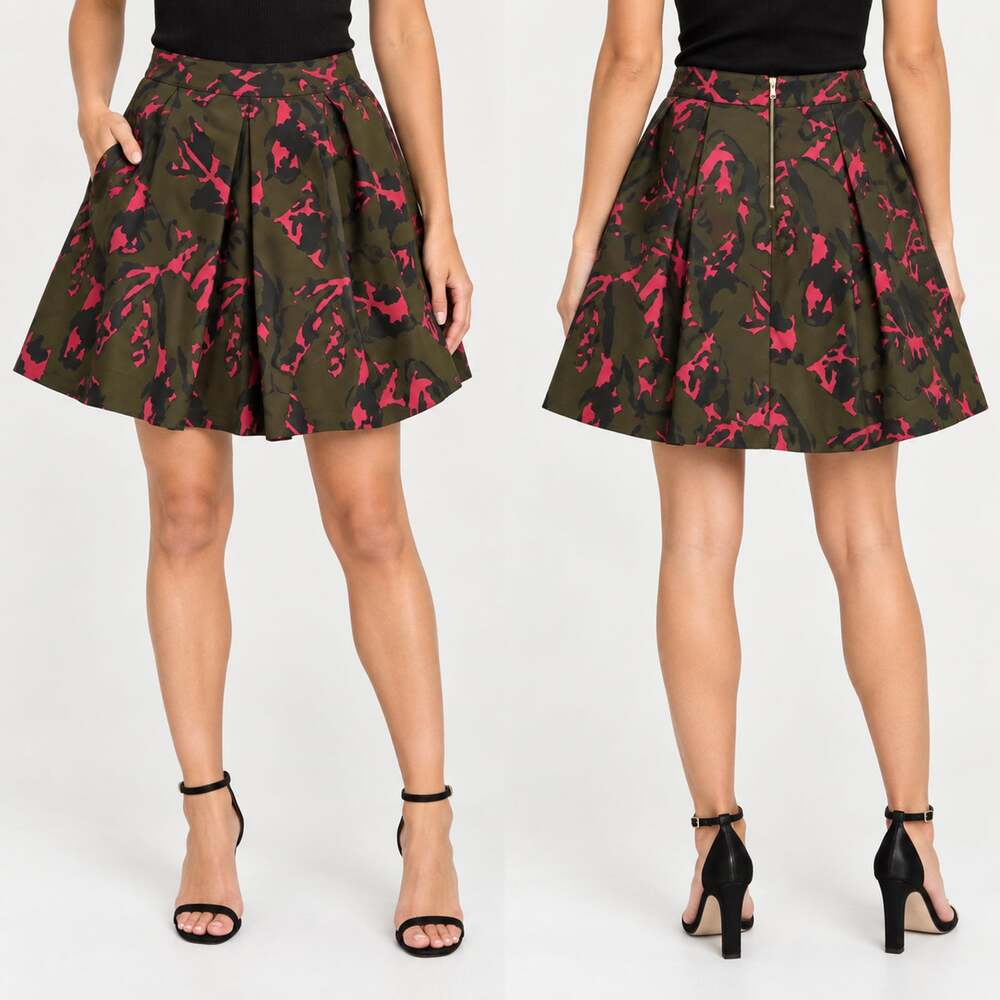Banana Republic 5th Ave Pleated Skirt Green Pink Womens 0P Floral A-Line Retro*